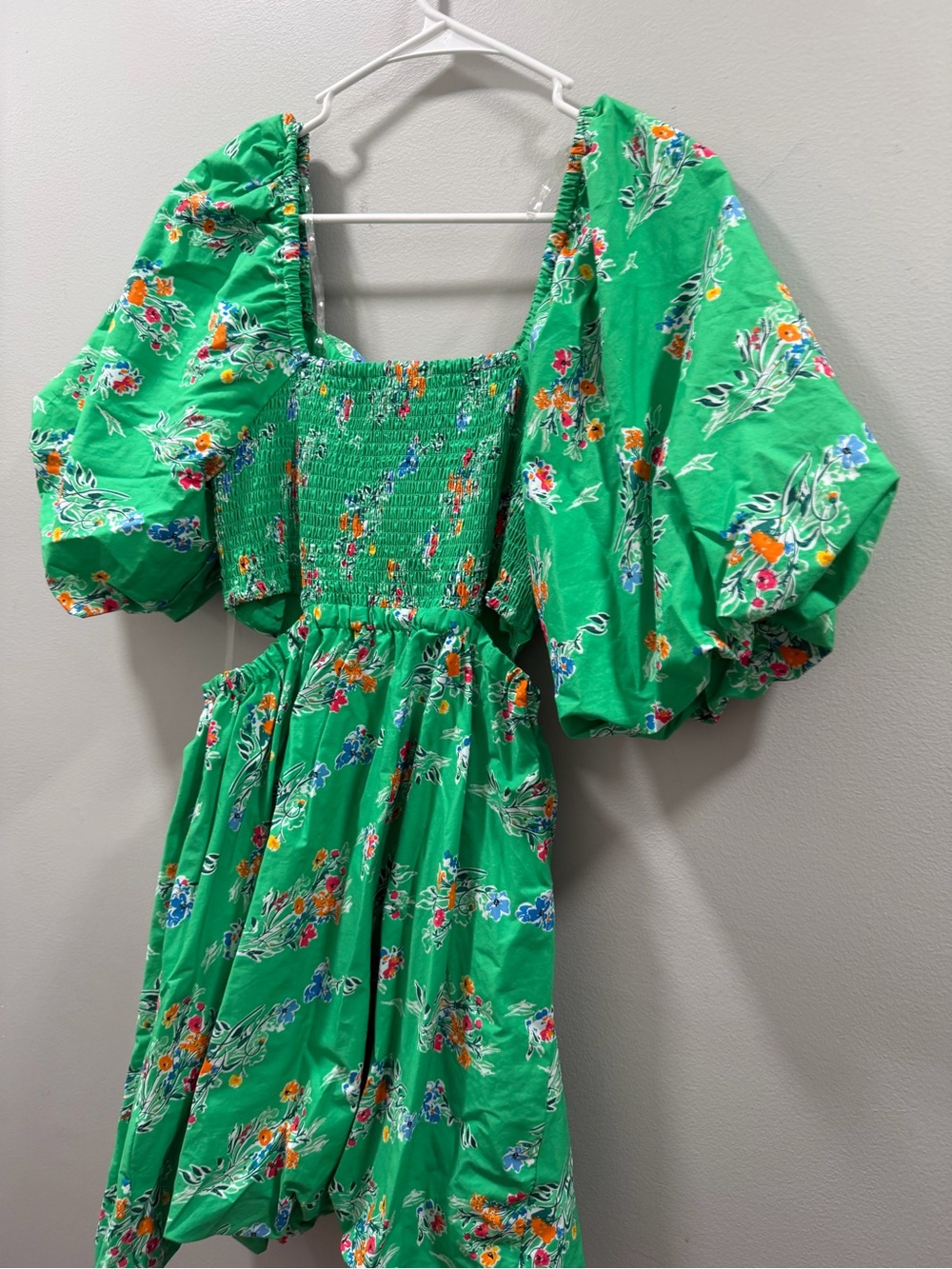 a new day Green Floral Smocked Bodice Dress cutout sides S new with tags - Picture 5 of 6